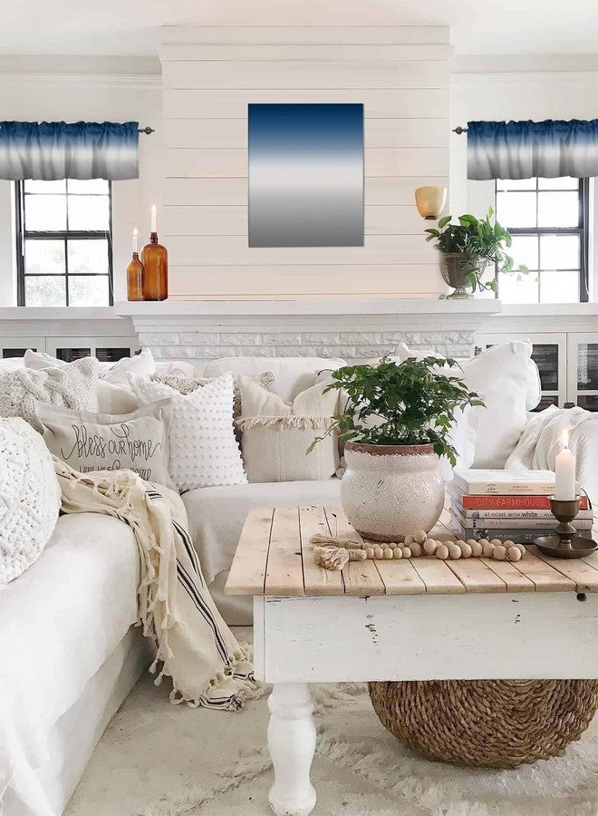 ALAGEO Windows Valances Curtain Blue and Grey Ombre Kitchen Valances Rod Pocket Gradient Gradual Color Modern Window Treatment Short Topper Curtains for Kitchen Bathroom Living Room 1 Panel,54 x 18 inch - Image 4